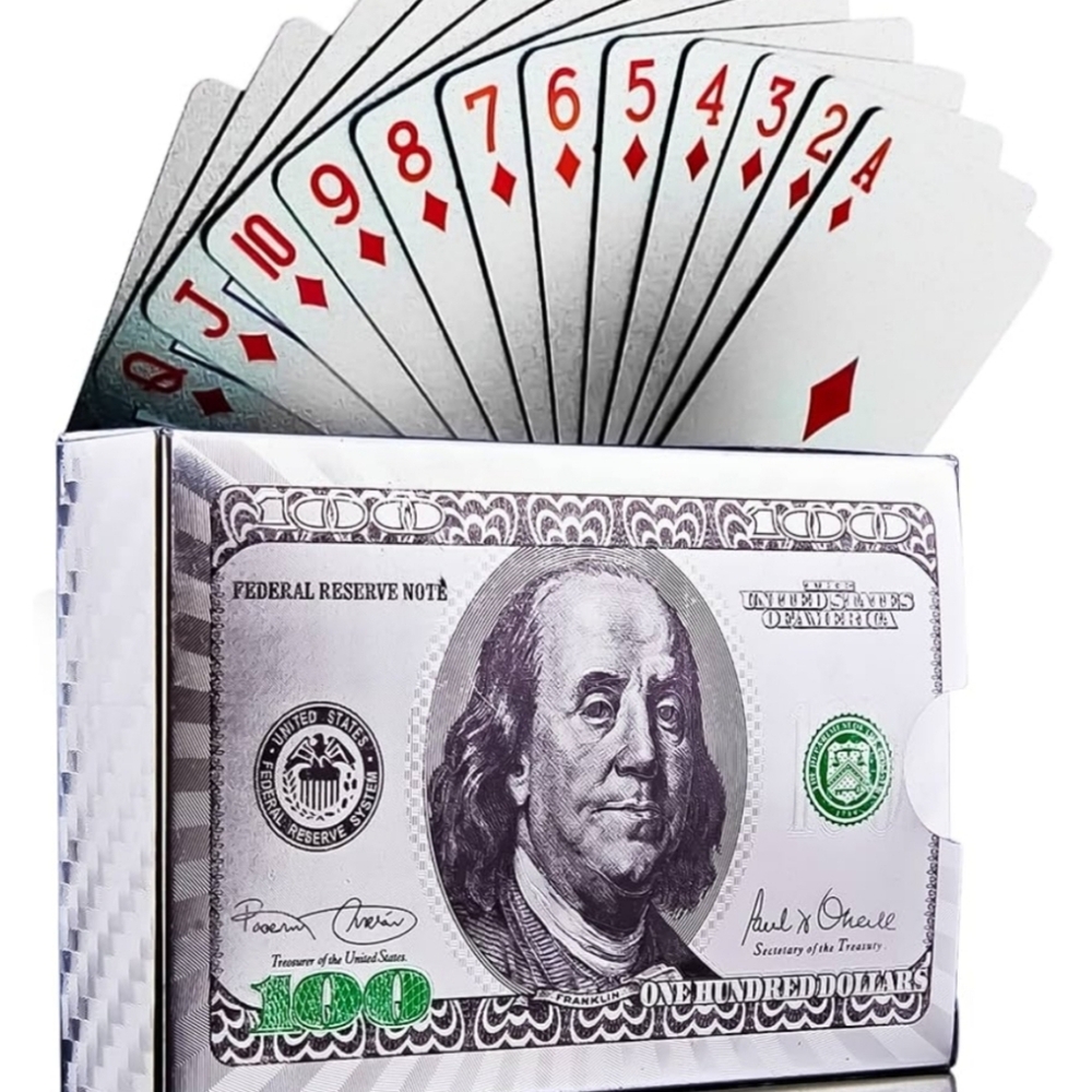 Silver Foil 100 Dollar Bill Playing Cards Deck NEW